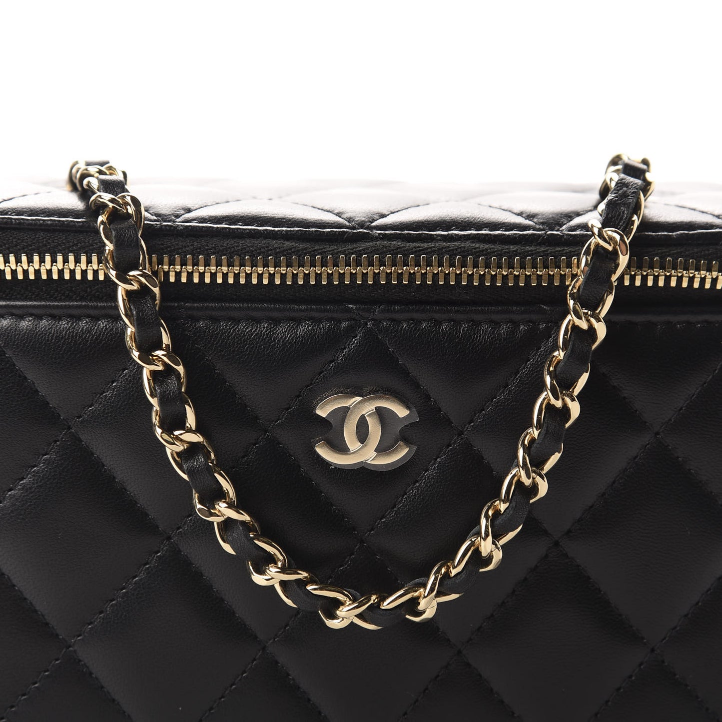 Lambskin Quilted Small Vanity Case With Chain Black
