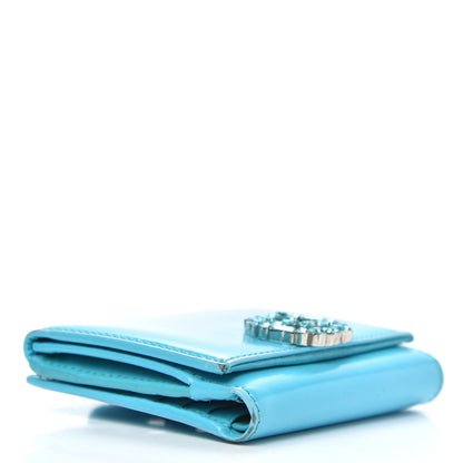 Gucci Shade Lux Calfskin Swarovski Crystal Mini GG Sparkling French Flap Wallet Turquoise 4 of 12