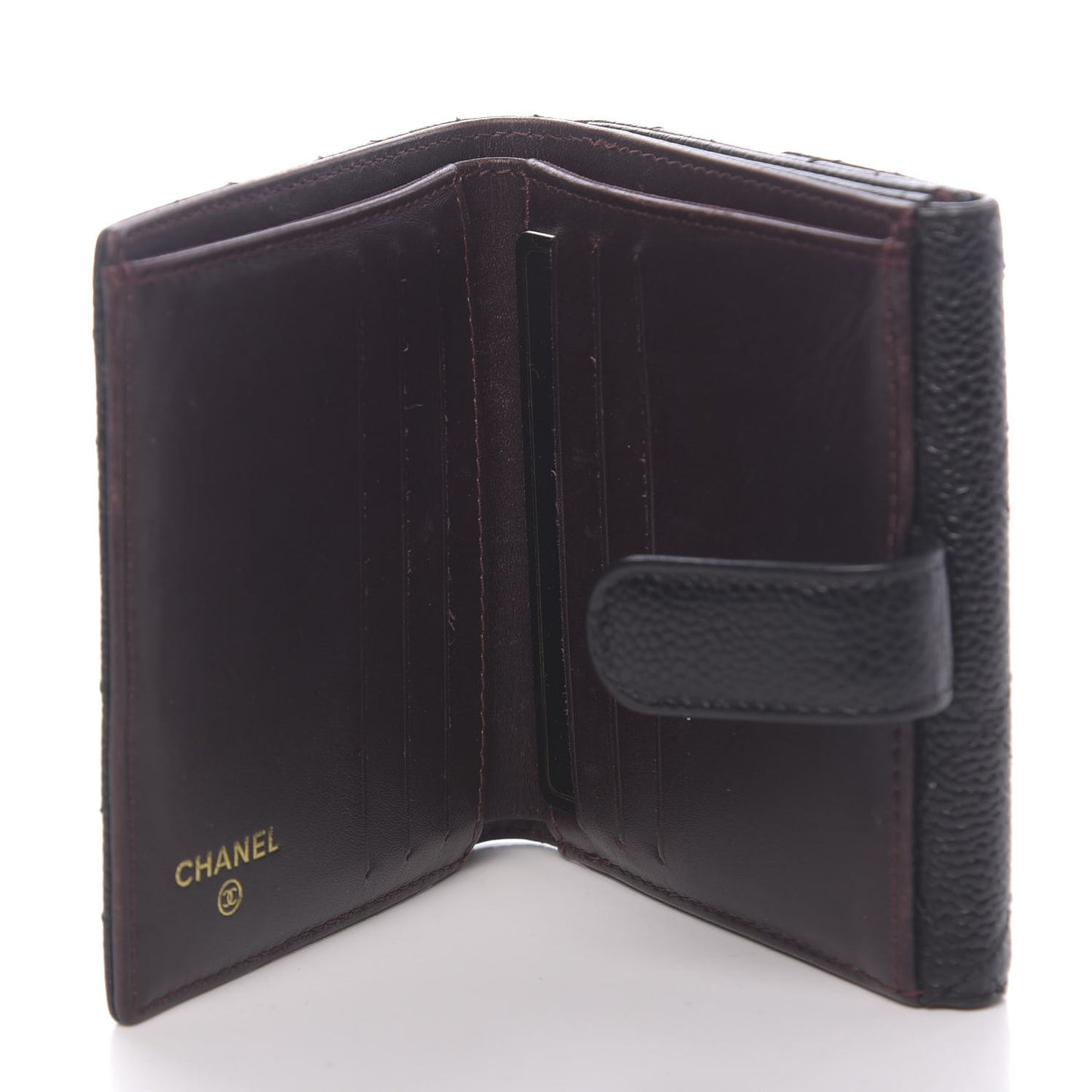 Caviar Quilted Compact French Flap Wallet Black
