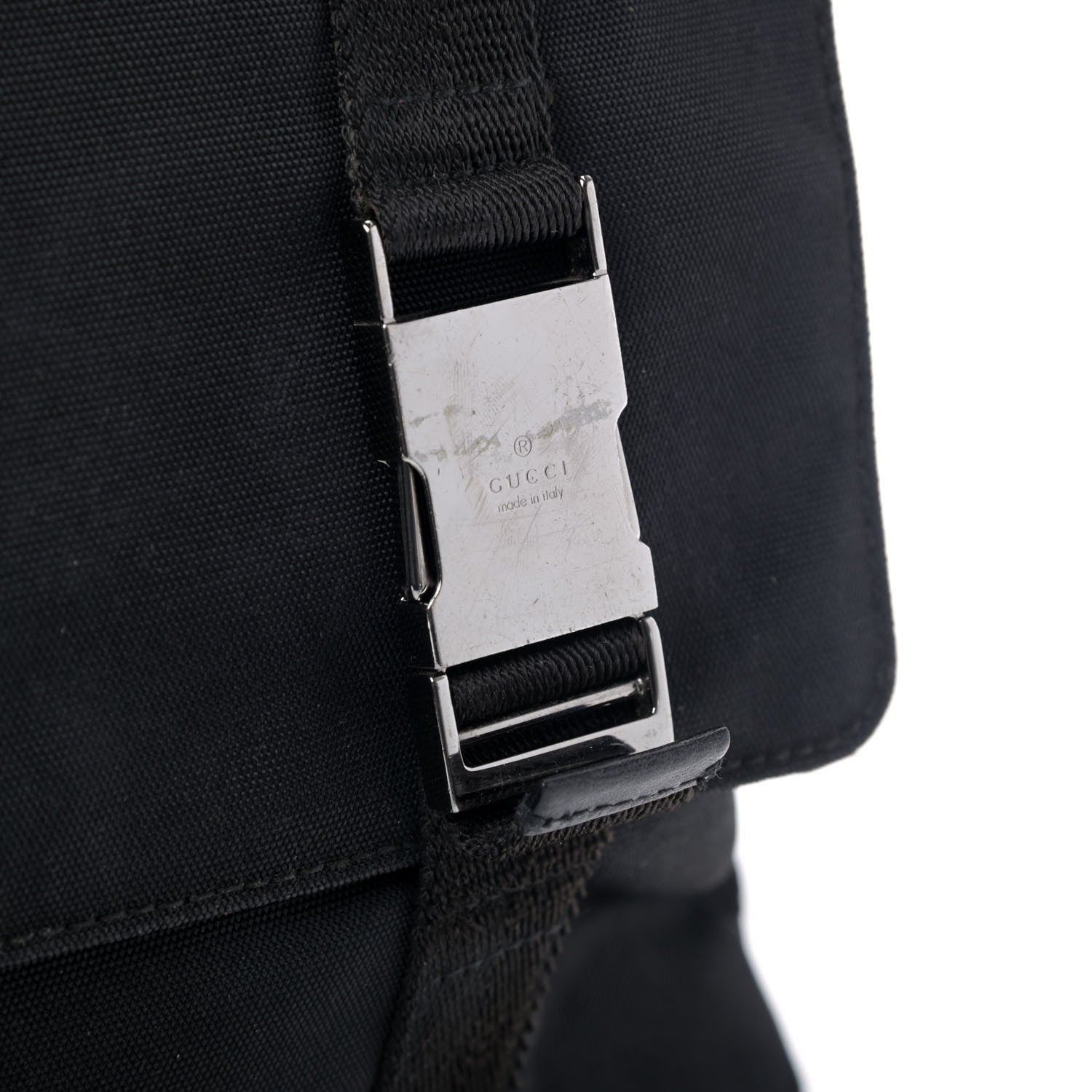 Gucci Nylon Medium Double Buckle Flap Messenger Bag Black 6 of 7