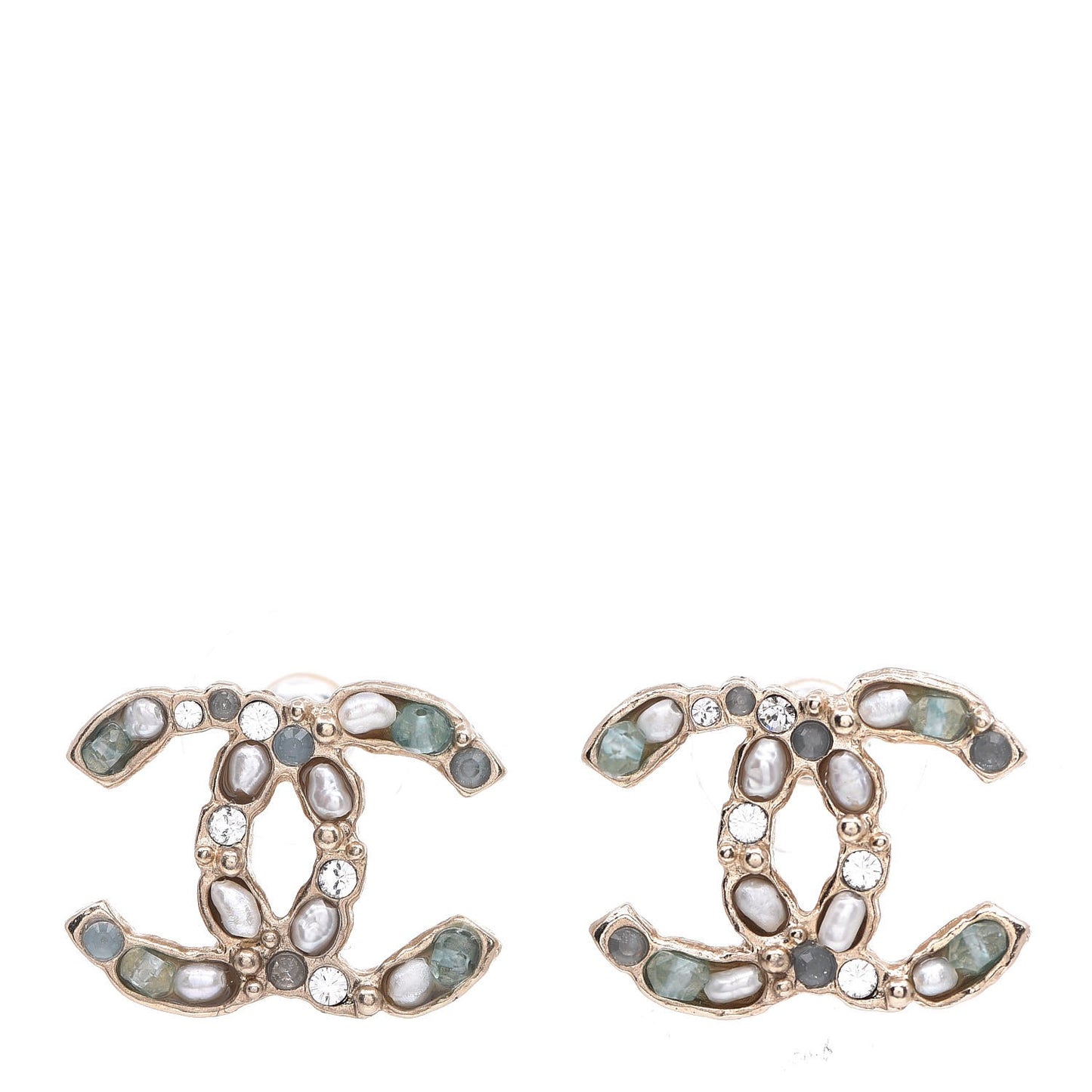 Crystal Pearl CC Earrings Light Gold Blue