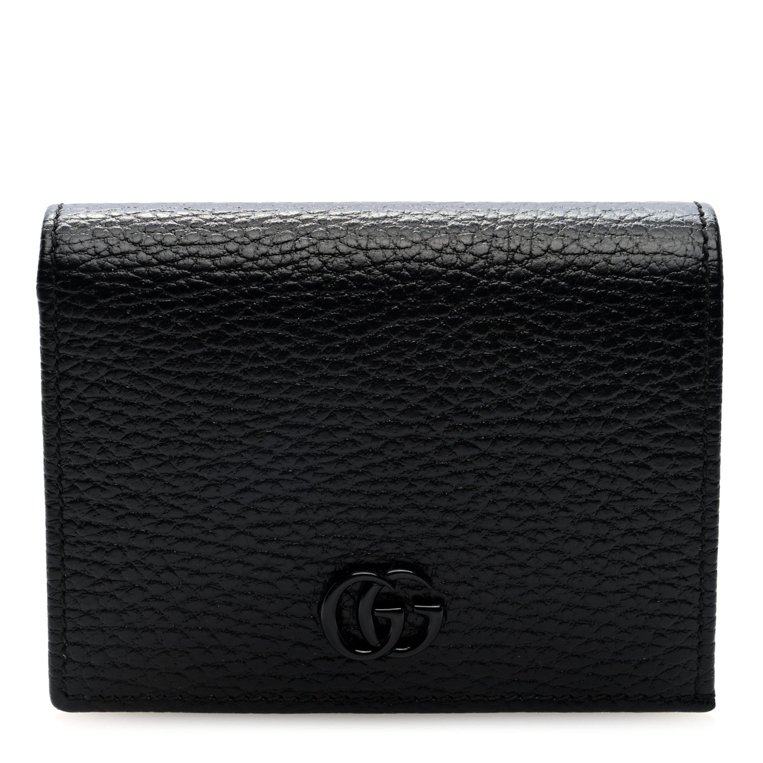 Gucci Dollar Calfskin Enamel Monochrome GG Marmont Card Case Black 1 of 7