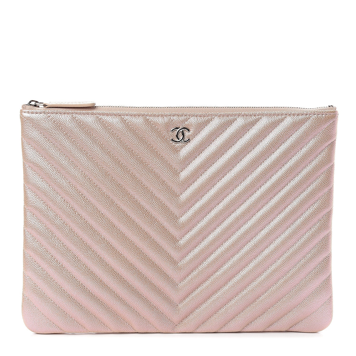 Chanel Iridescent Caviar Chevron Quilted Medium Cosmetic Case Light Gold 1 of 7