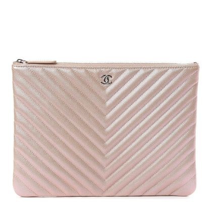Chanel Iridescent Caviar Chevron Quilted Medium Cosmetic Case Light Gold 1 of 7