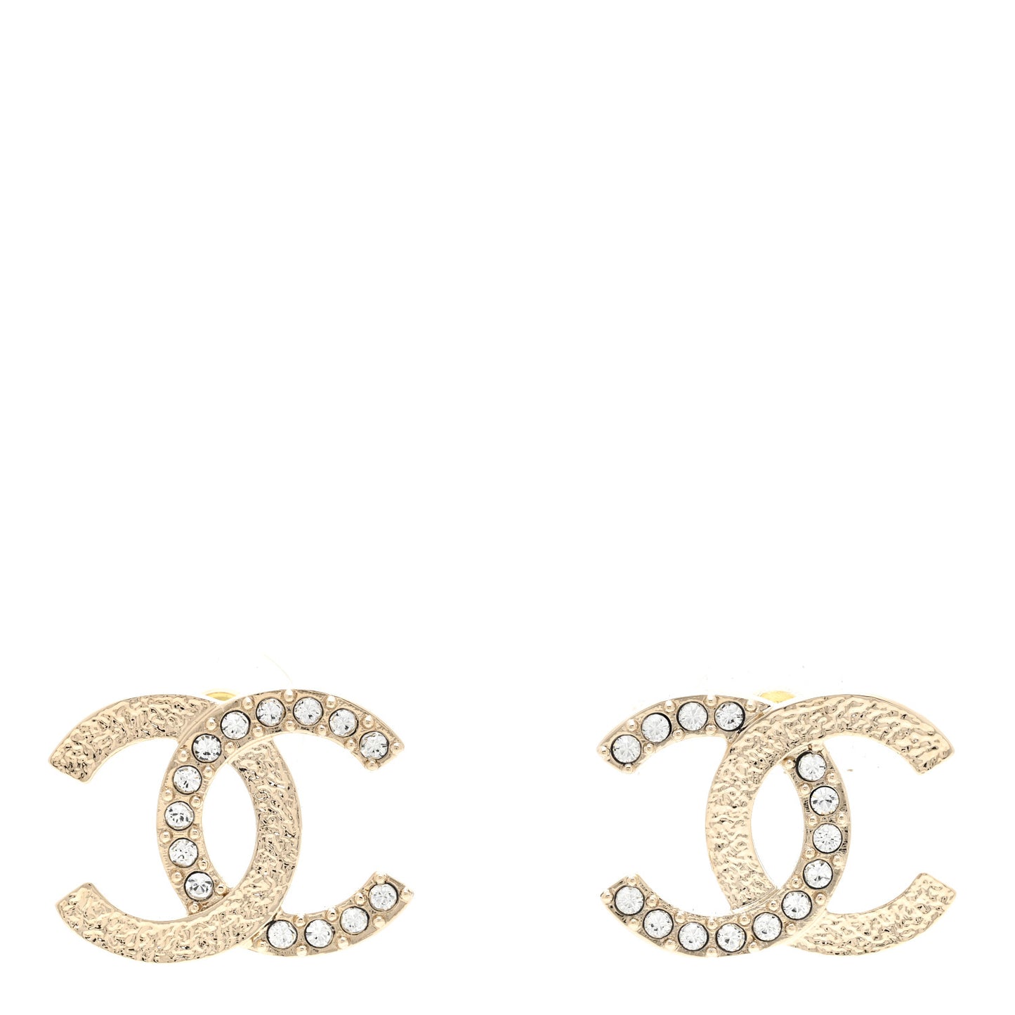 Textured Metal Crystal CC Earrings Gold