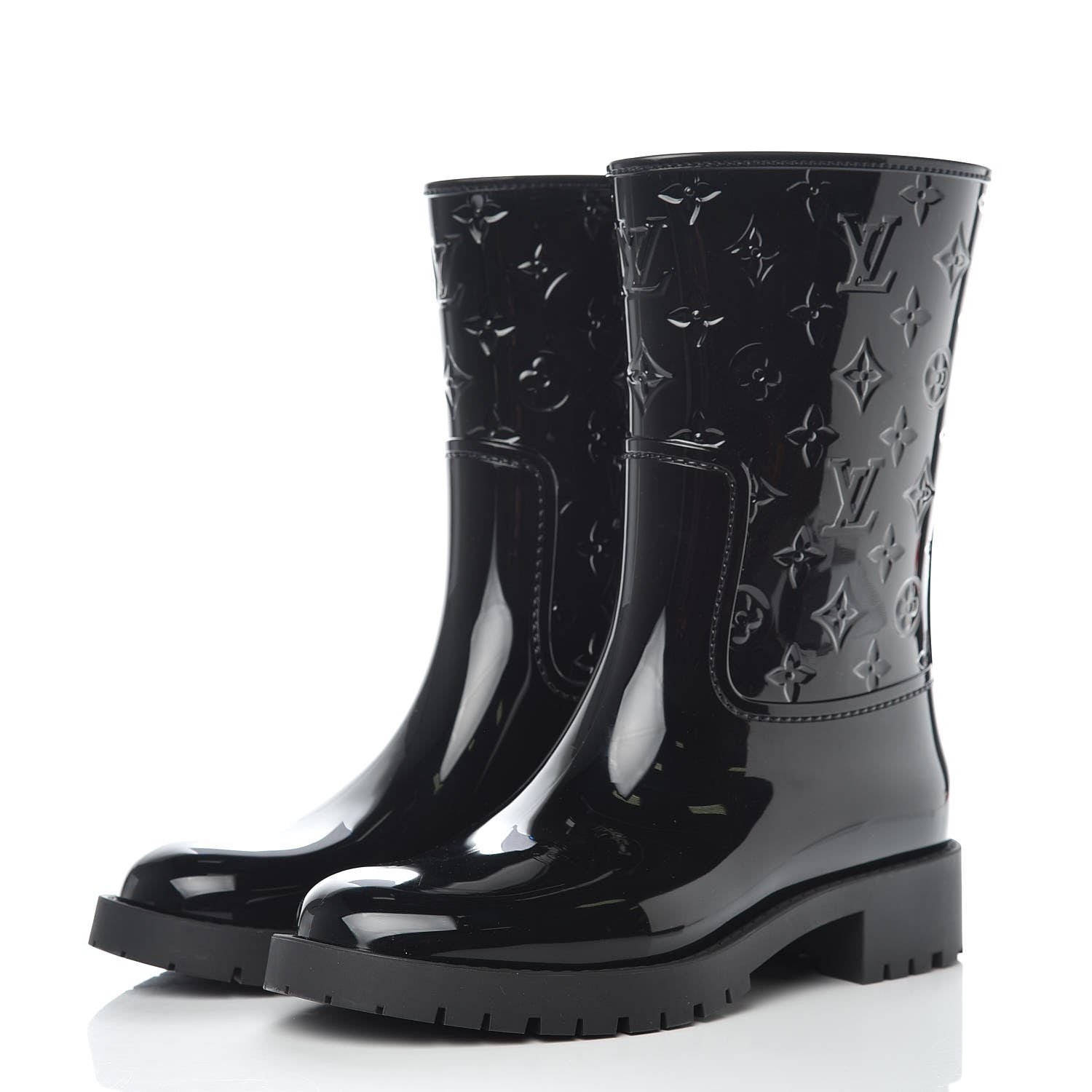 Louis Vuitton Rubber Embossed Monogram Drops Flat Half Boots 40 Black 3 of 8