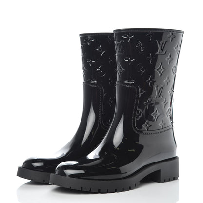 Louis Vuitton Rubber Embossed Monogram Drops Flat Half Boots 40 Black 3 of 8