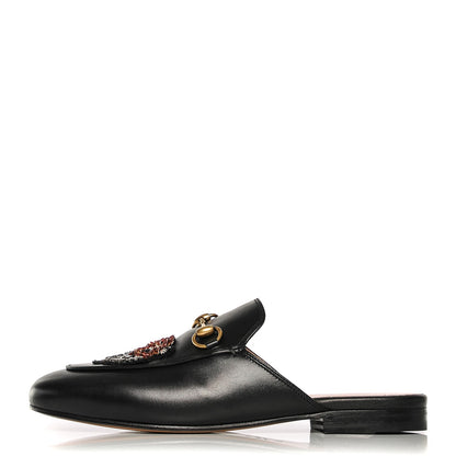 Gucci Calfskin Crystal Tiger Embroidered Womens Princetown Slippers 36 Black 1 of 6