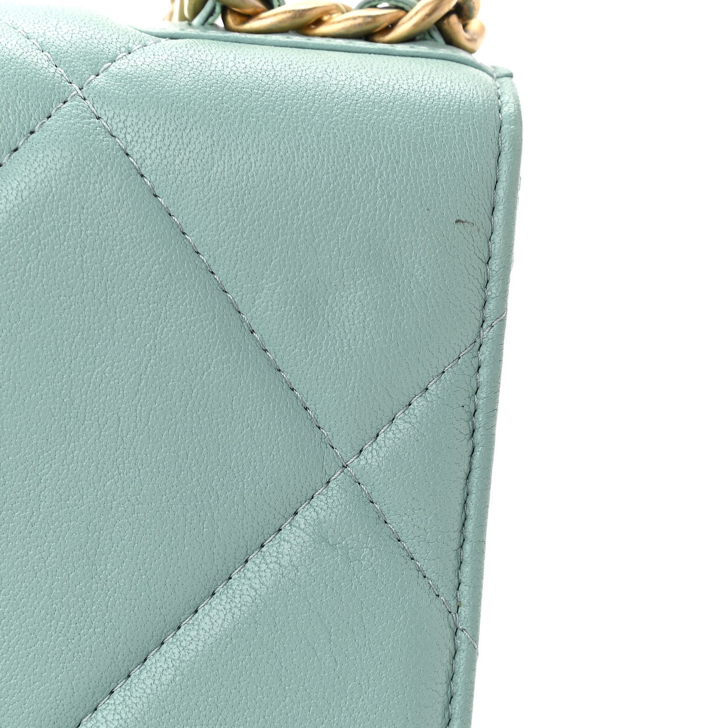 Lambskin Quilted Chanel 19 Wallet On Chain WOC Light Blue