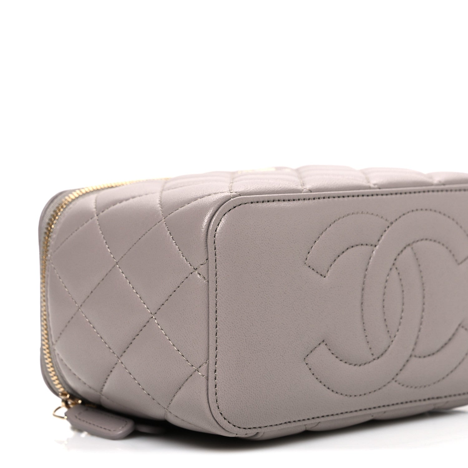 Chanel Lambskin Quilted Small Top Handle Vanity Case With Chain Dark Grey 9 of 10