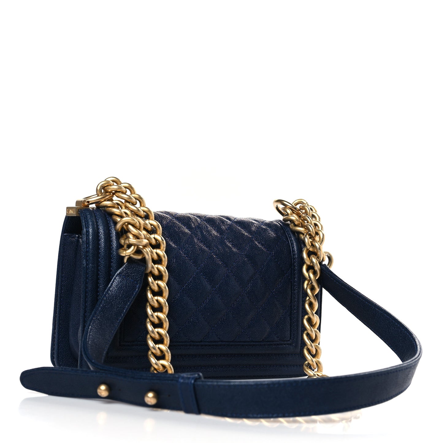 Caviar Quilted Small Boy Flap Navy