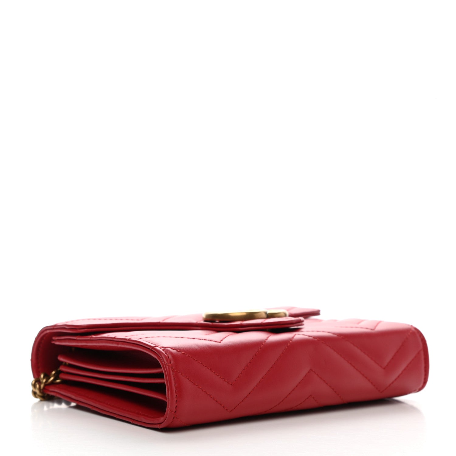 Gucci Calfskin Matelasse GG Marmont Chain Wallet Hibiscus Red 4 of 11
