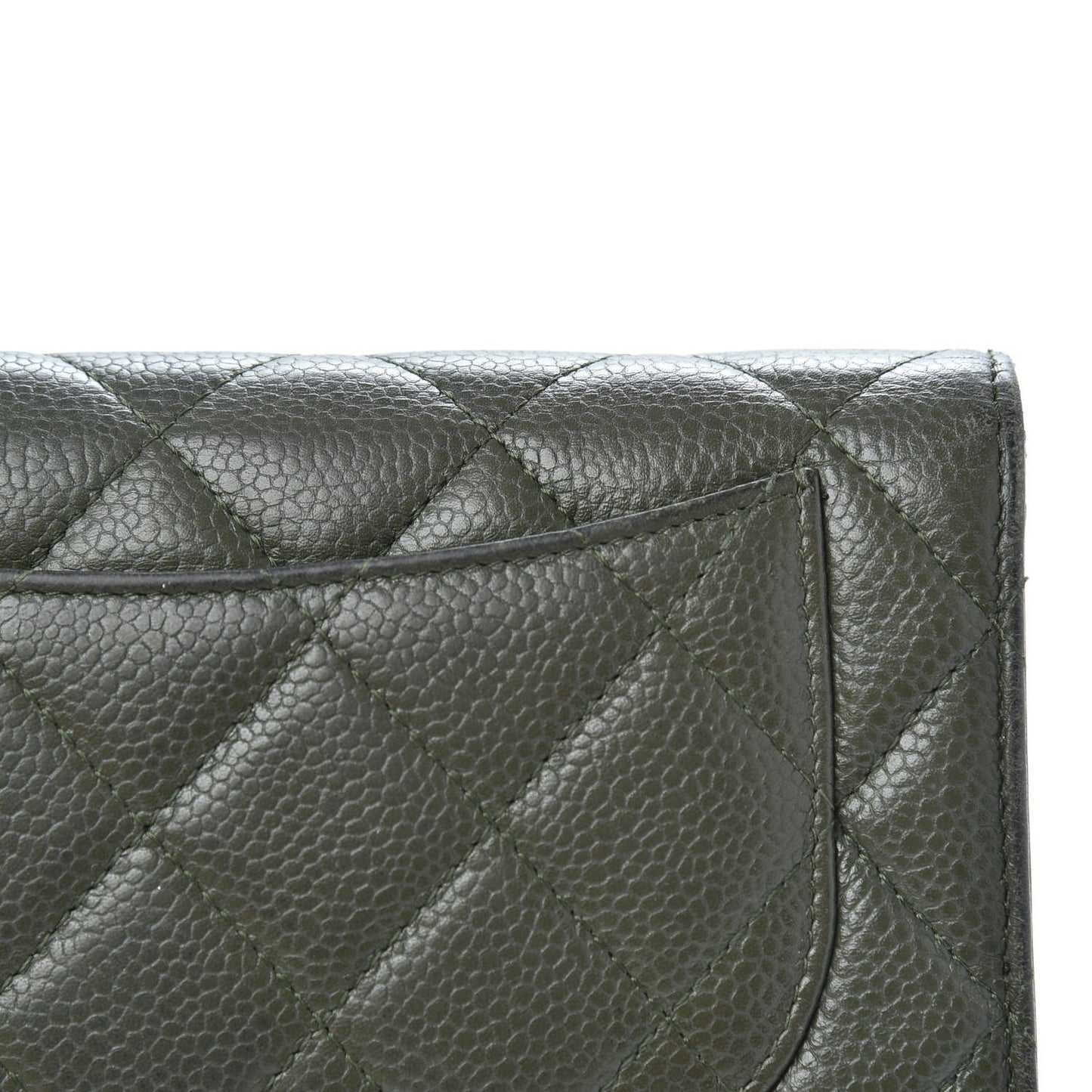 Caviar Quilted Large Flap Wallet Dark Green