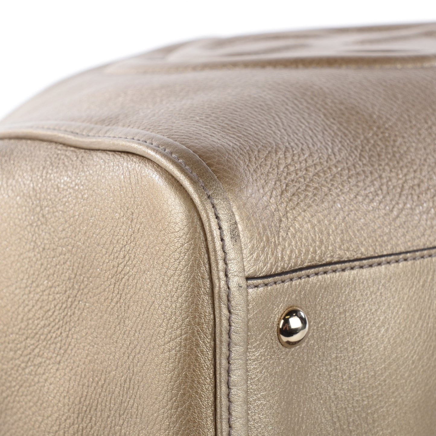 Metallic Pebbled Calfskin Medium Soho Shoulder Bag Golden Beige
