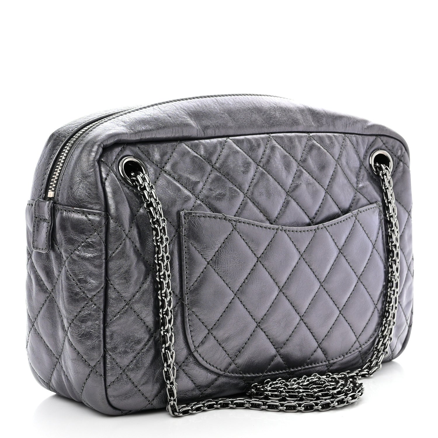 Chanel Metallic Aged Calfskin Quilted Medium Reissue Camera Case Dark Silver 3 of 10