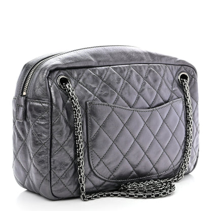 Chanel Metallic Aged Calfskin Quilted Medium Reissue Camera Case Dark Silver 3 of 10