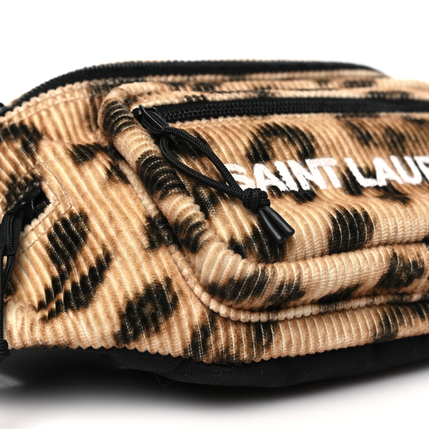 Corduroy Leopard Print Belt Bag Beige Black