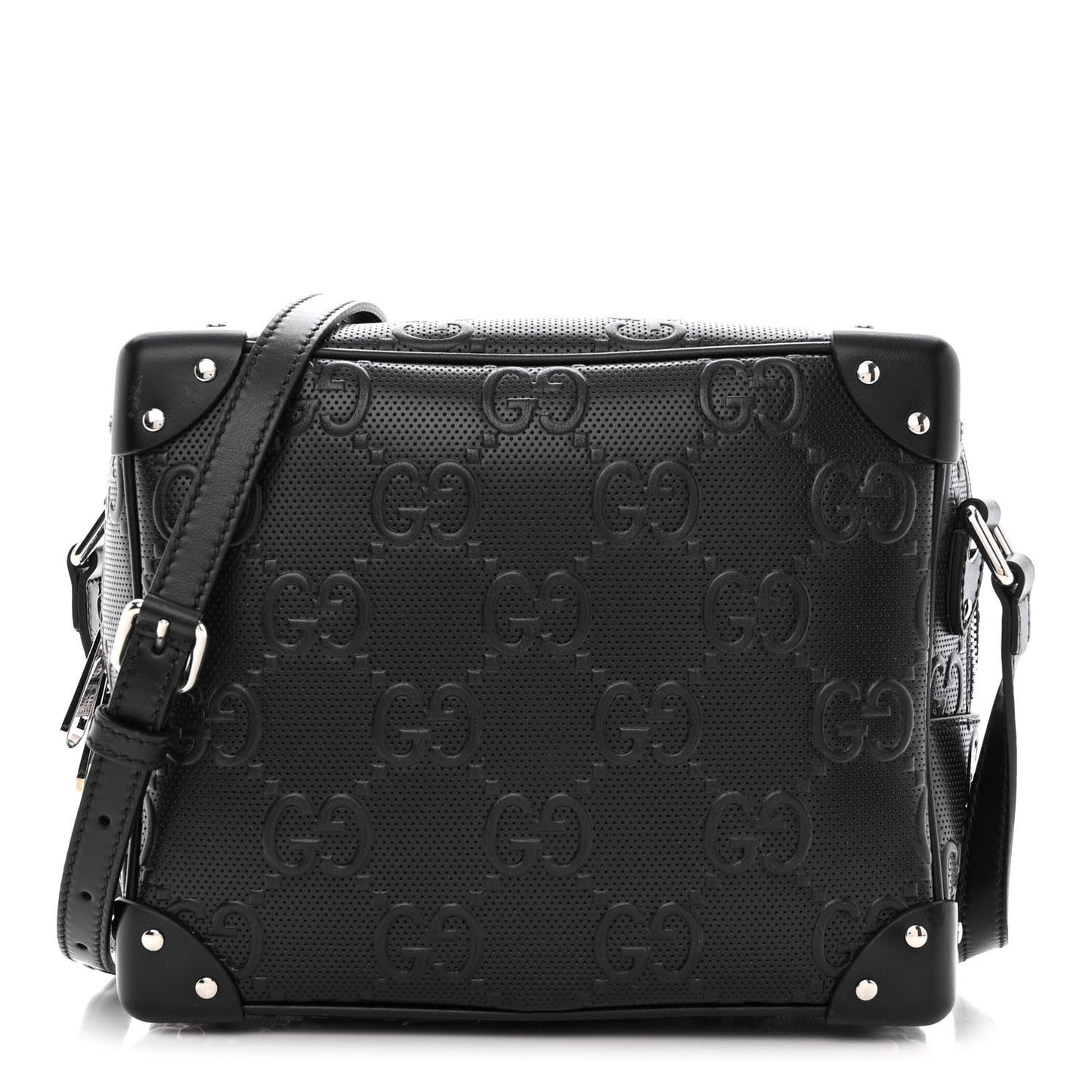 Calfskin GG Tennis Embossed Square Messenger Bag Black