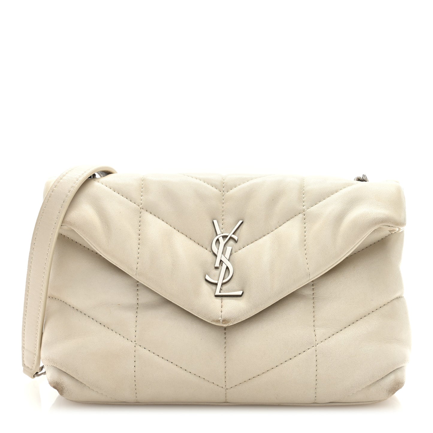 Lambskin Quilted Toy Loulou Puffer Monogram Chain Satchel Blanc Vintage