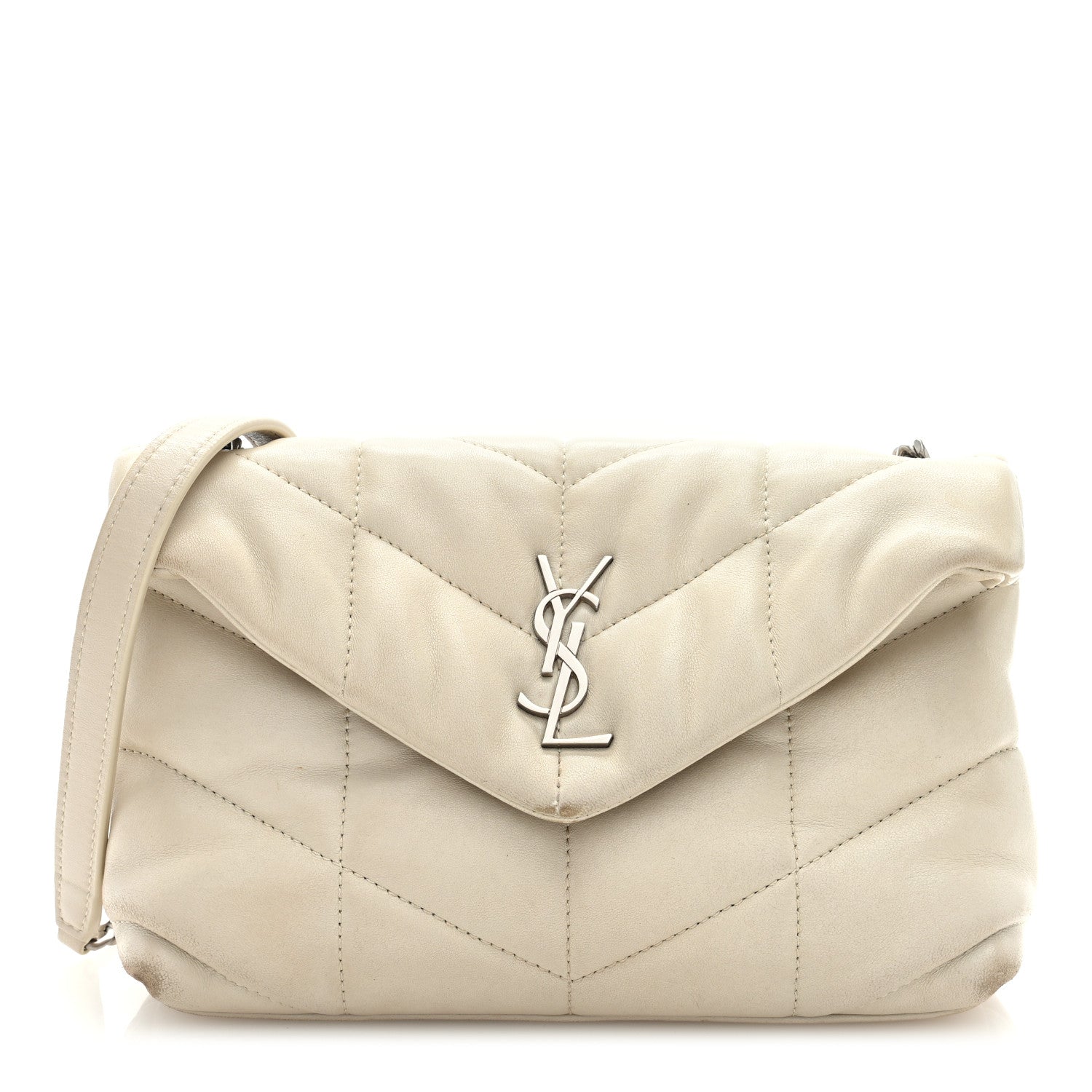 Saint Laurent Lambskin Quilted Toy Loulou Puffer Monogram Chain Satchel Blanc Vintage 1 of 8