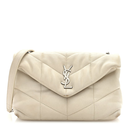 Saint Laurent Lambskin Quilted Toy Loulou Puffer Monogram Chain Satchel Blanc Vintage 1 of 8