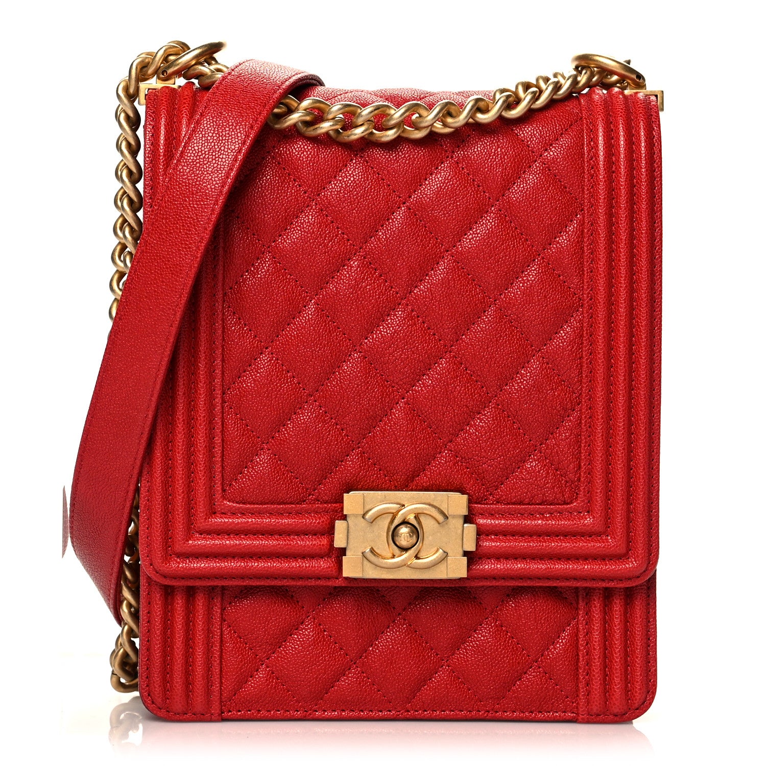 Chanel Caviar Quilted North South Boy Flap Red 1 of 11