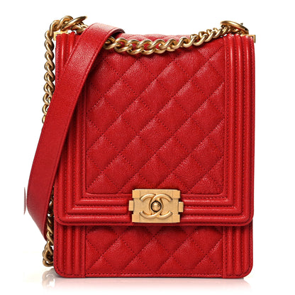 Chanel Caviar Quilted North South Boy Flap Red 1 of 11