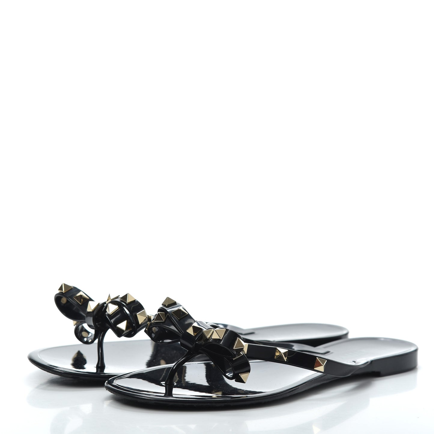 PVC Jelly Rockstud Bow Thong Sandals 39 Black