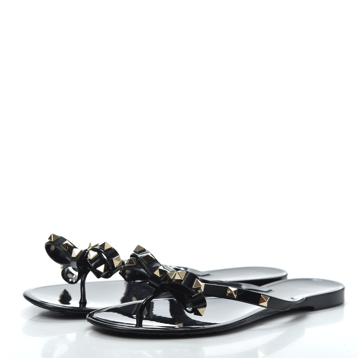 Valentino Garavani PVC Jelly Rockstud Bow Thong Sandals 39 Black 3 of 7