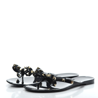 Valentino Garavani PVC Jelly Rockstud Bow Thong Sandals 39 Black 3 of 7