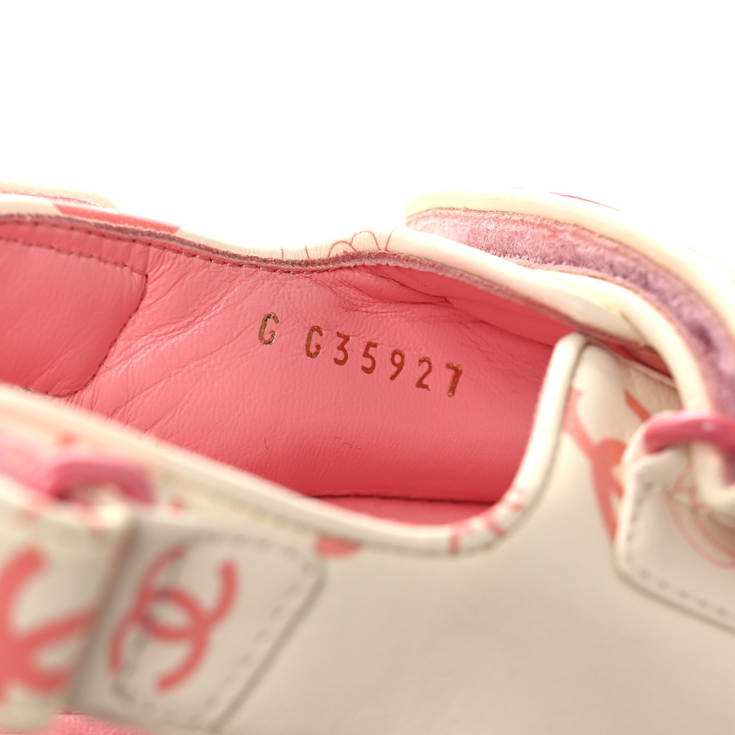 Lambskin Printed CC Velcro Dad Sandals 37 White Pink