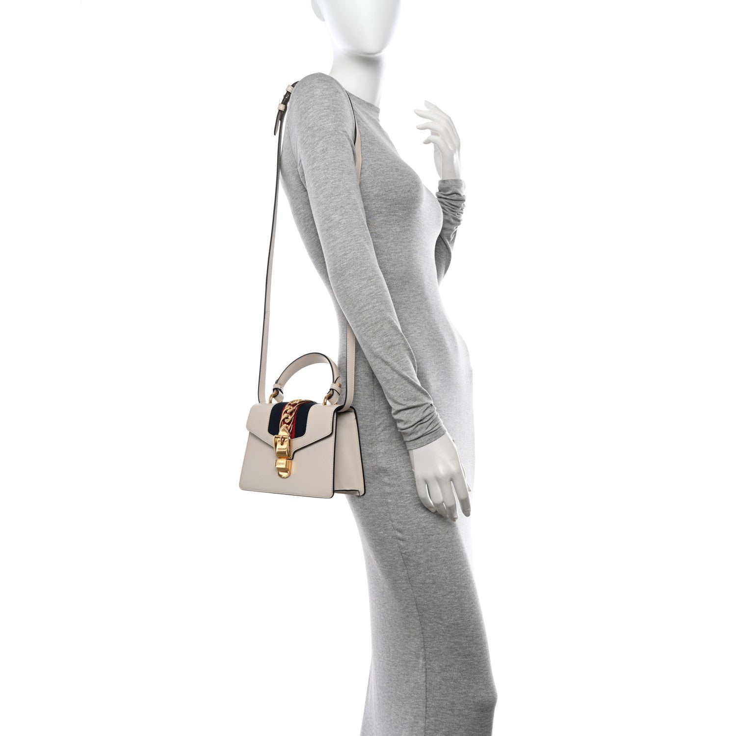 Gucci Calfskin Mini Sylvie Top Handle Bag White 2 of 14
