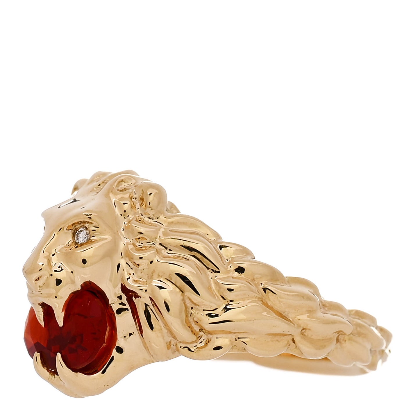 18K Yellow Gold Diamond Fire Opal Lion Head Ring 50 5.25