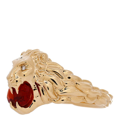 Gucci 18K Yellow Gold Diamond Fire Opal Lion Head Ring 50 5.25 3 of 7