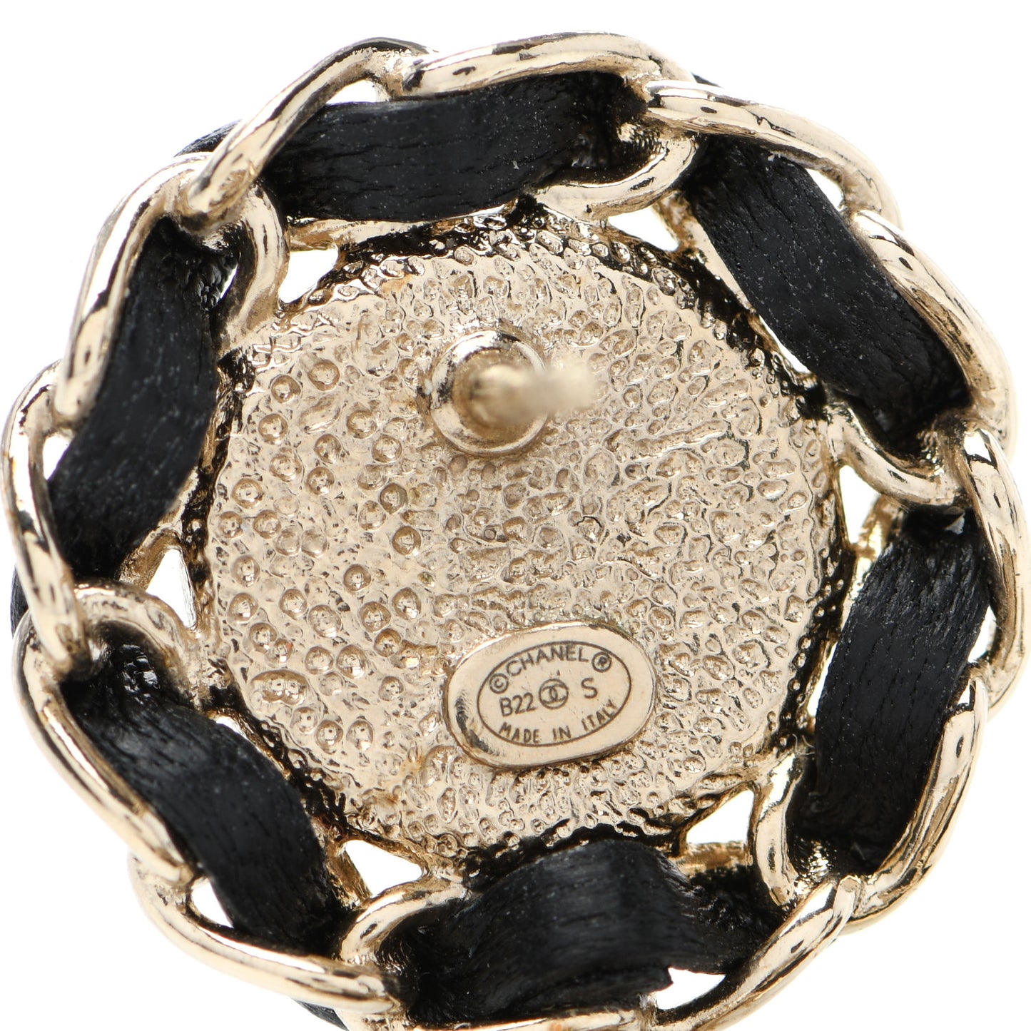 Lambskin CC Chain Drop Earrings Black Gold