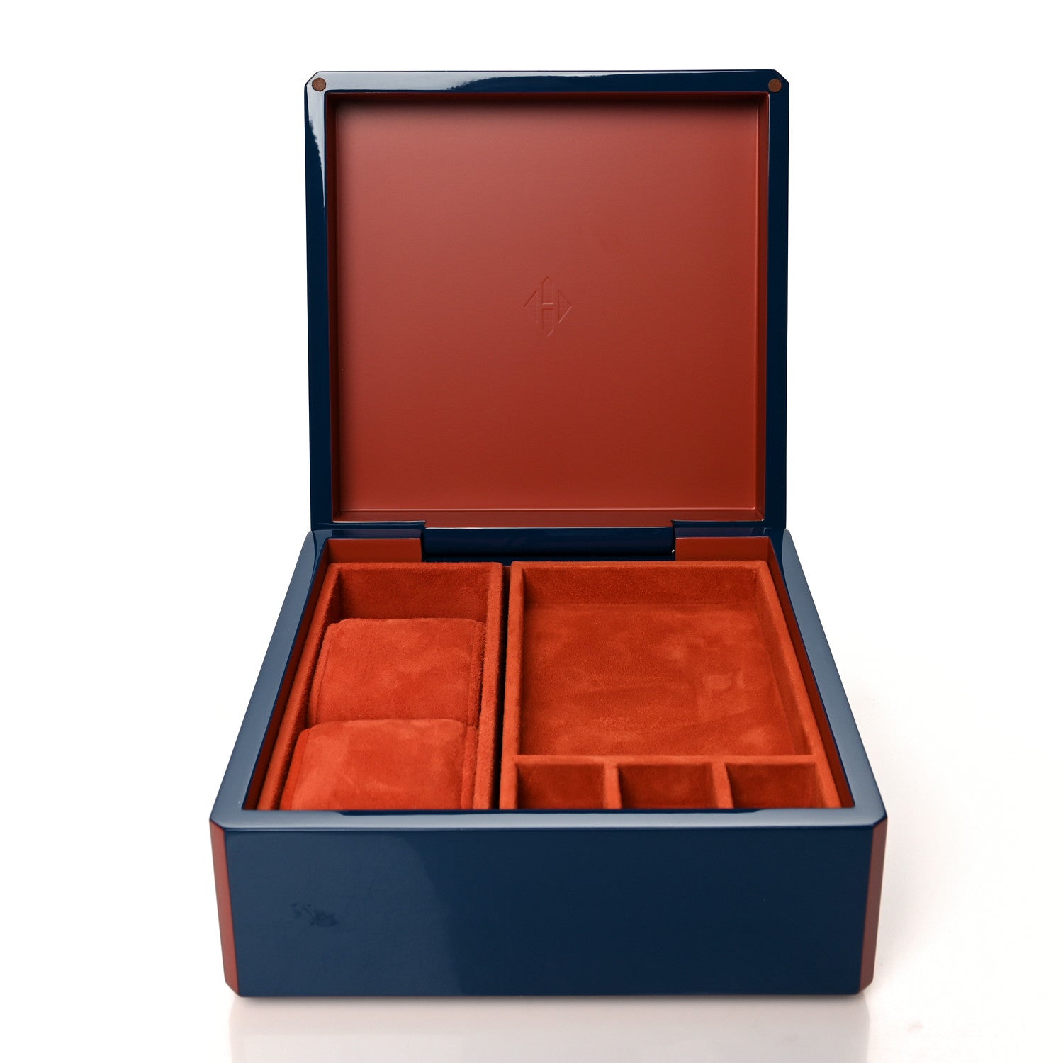 Hermes Lacquered Wood Facettes Watch Box Bleu Biarritz 6 of 8