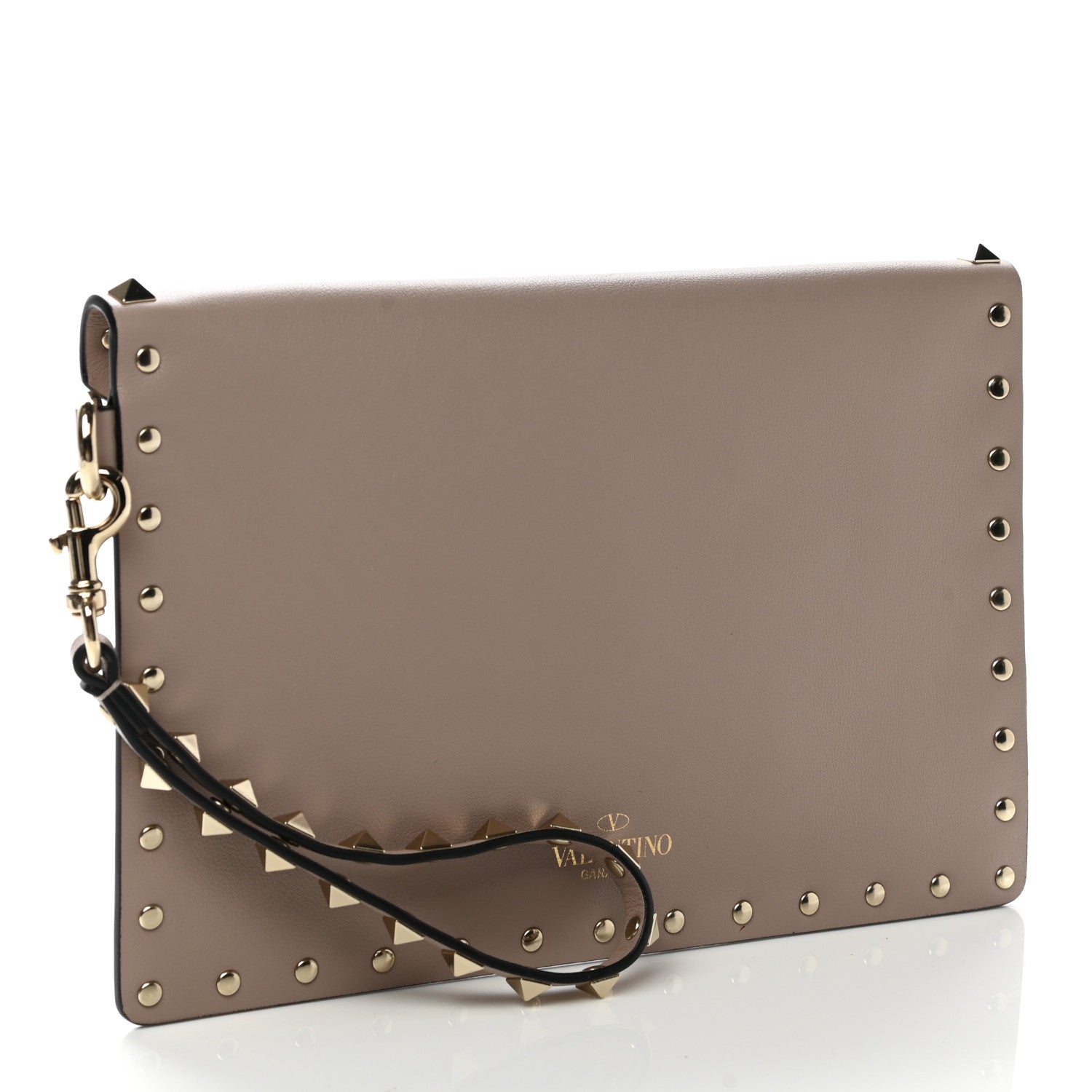 Valentino Garavani Pebbled Calfskin Medium Rockstud Envelope Flat Wristlet Pouch Poudre 3 of 6