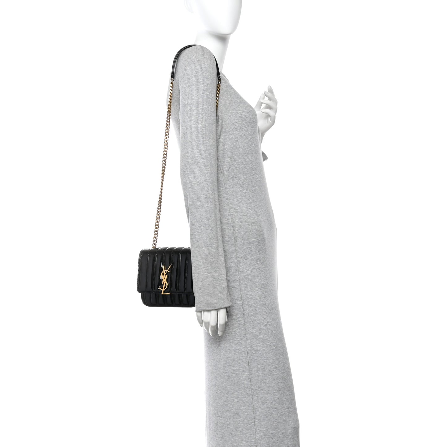 Patent Calfskin Matelasse Monogram Small Vicky Chain Bag Black