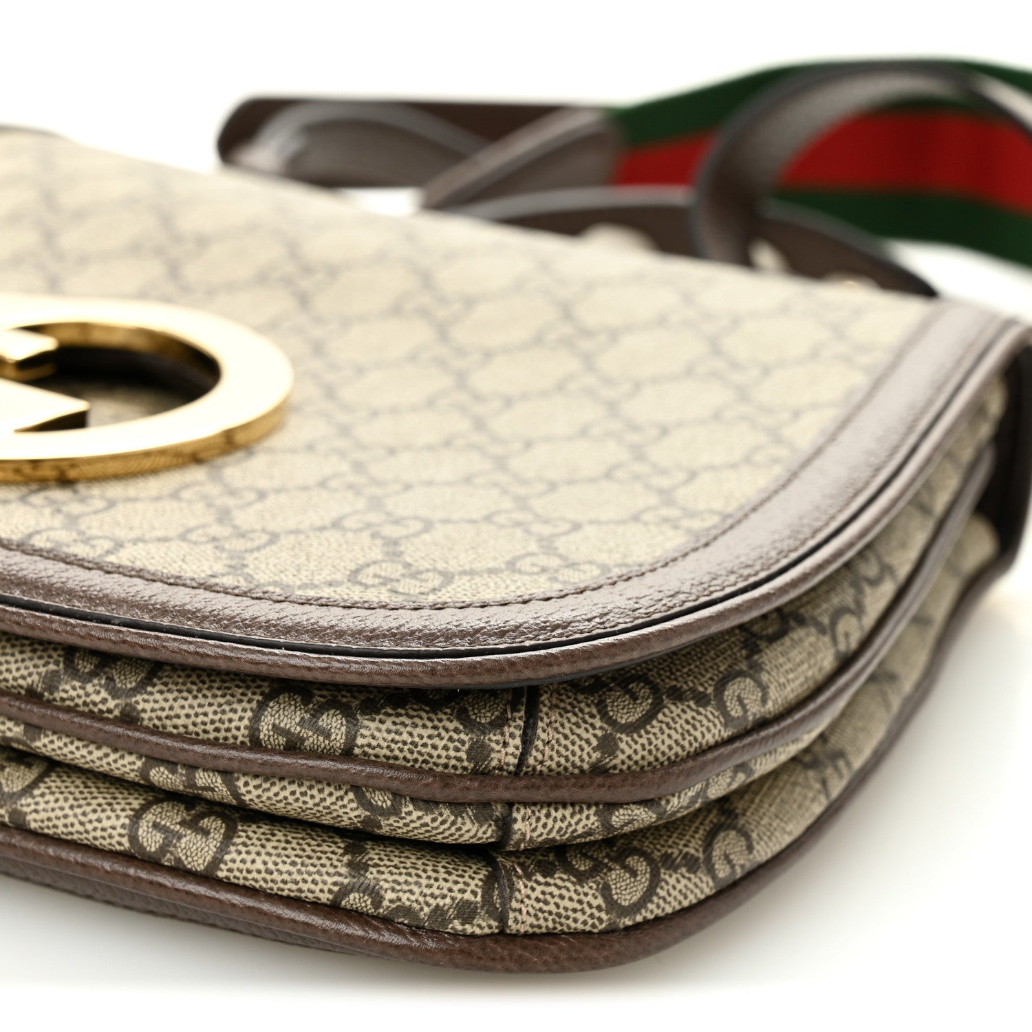 Gucci GG Supreme Monogram Textured Dollar Calfskin Web Medium Blondie Top Handle Shoulder Flap Bag Beige Ebony New Acero 10 of 10
