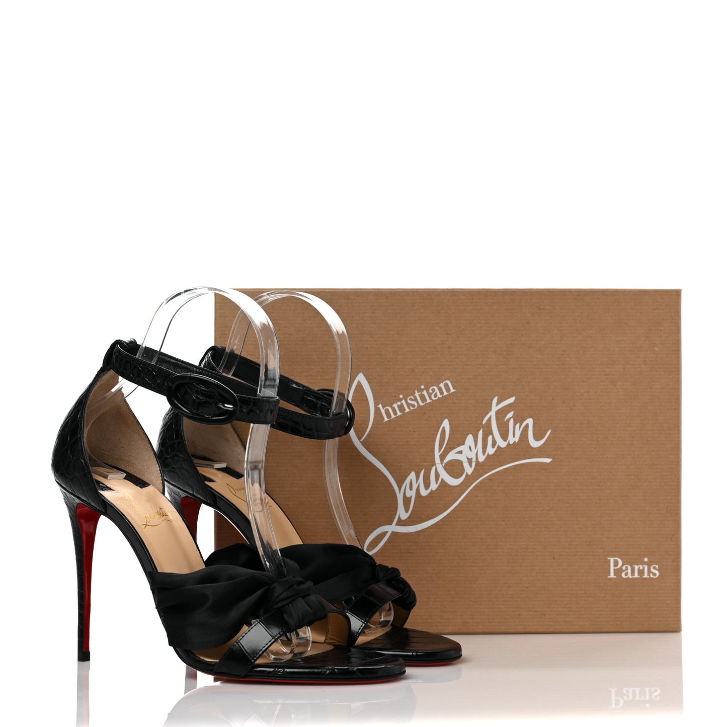 Crocodile Embossed Calfskin Silk Ruban 100 Pumps 37 Black