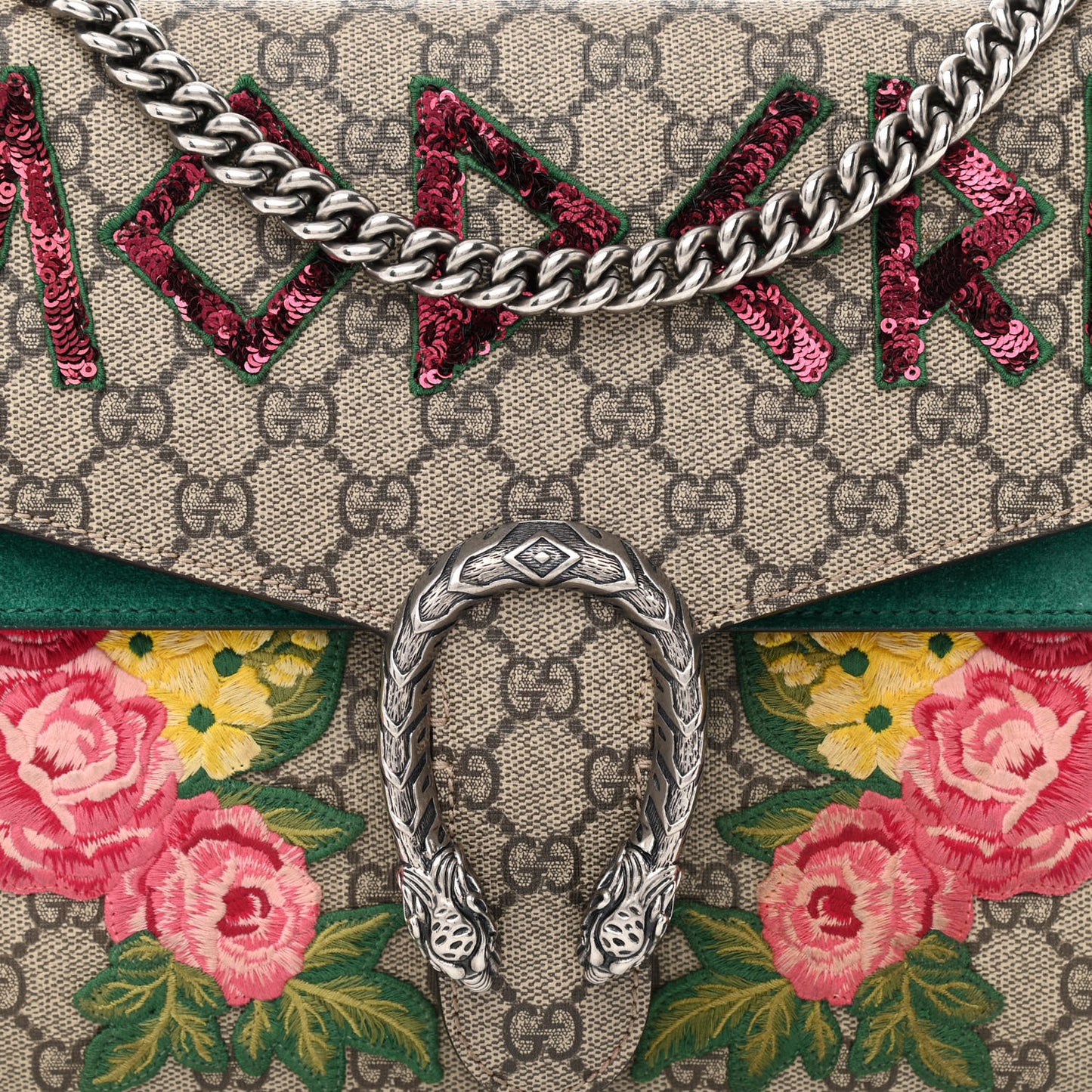GG Supreme Monogram Embroidered Medium Dionysus Shoulder Bag Emerald