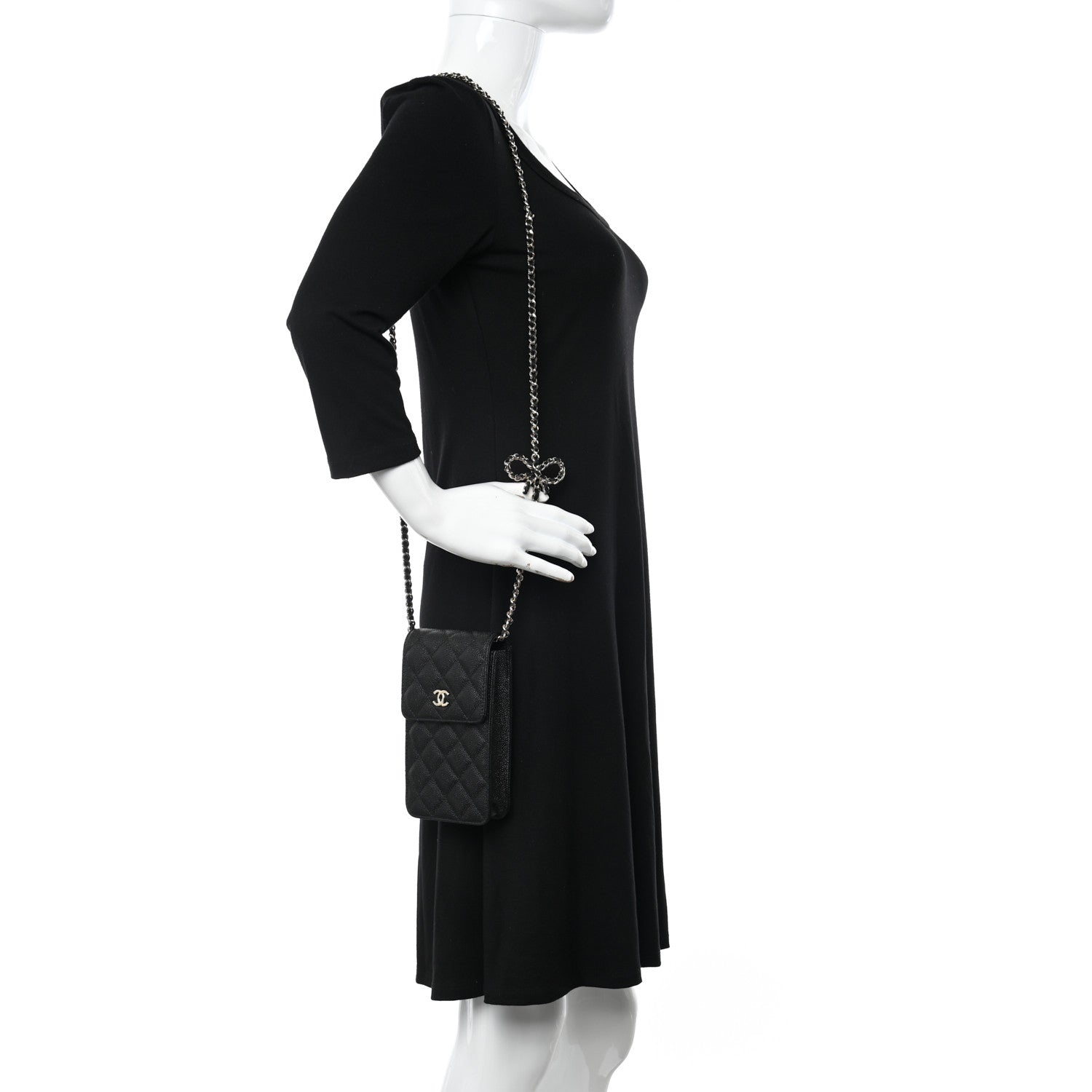 Chanel Caviar Quilted Bow Phone Holder Black 2 of 10