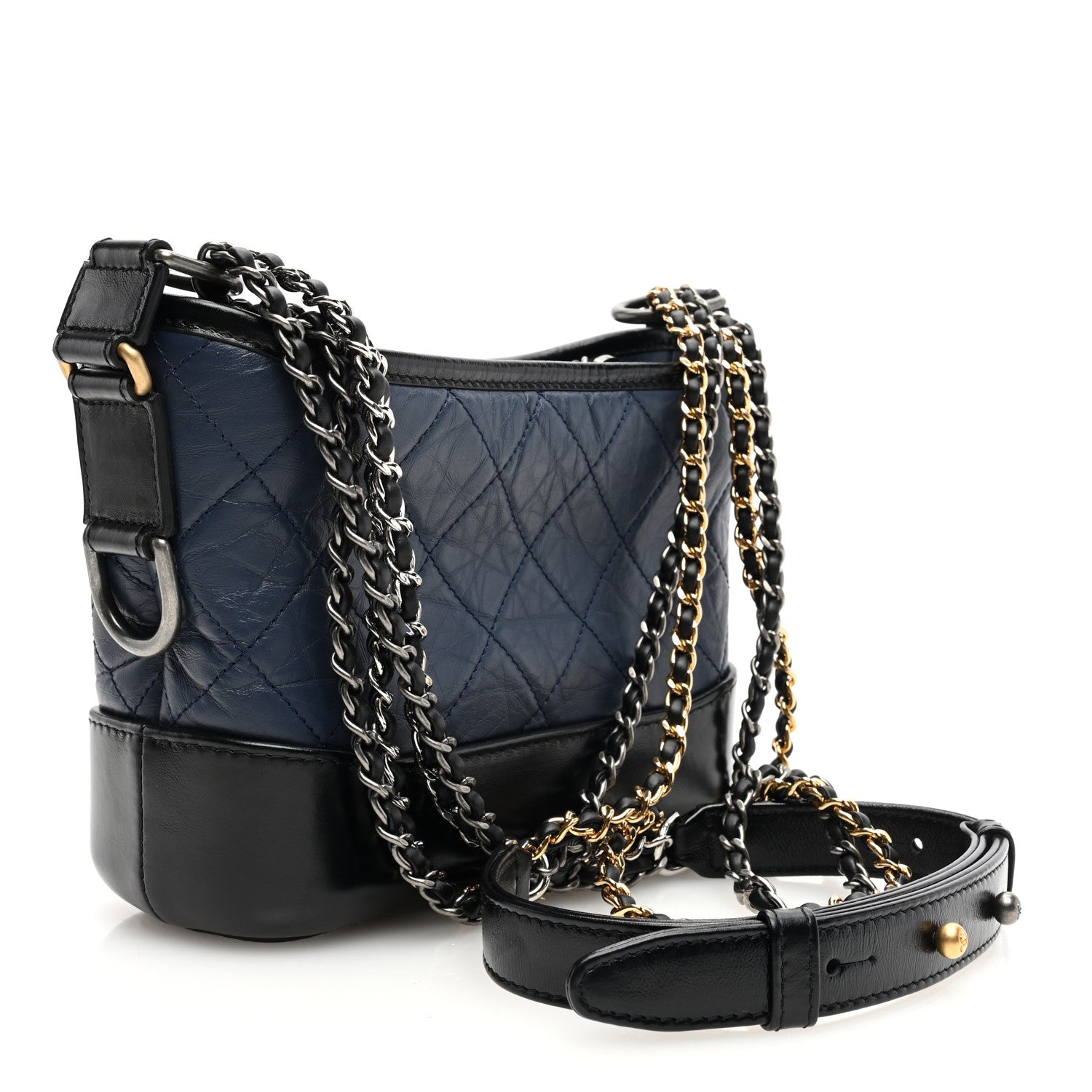 Chanel Aged Calfskin Quilted Small Gabrielle Hobo Navy Black 3 of 9