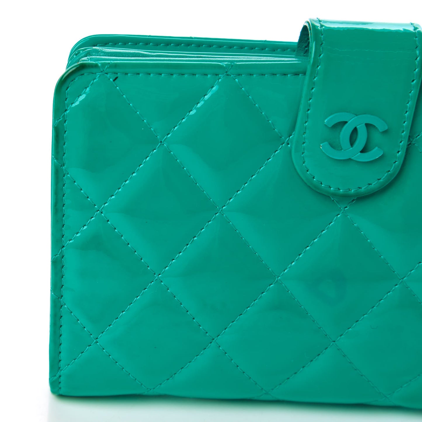 Patent Quilted Zip Pocket Wallet Turquoise