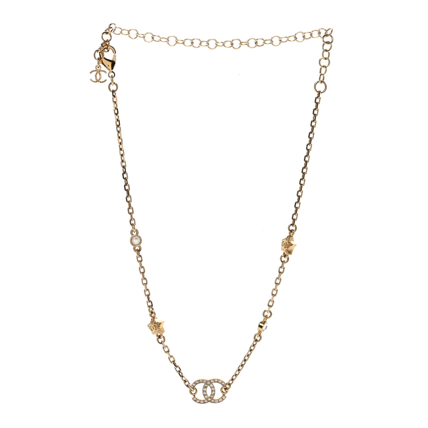 Metal Crystal CC Star Necklace Gold
