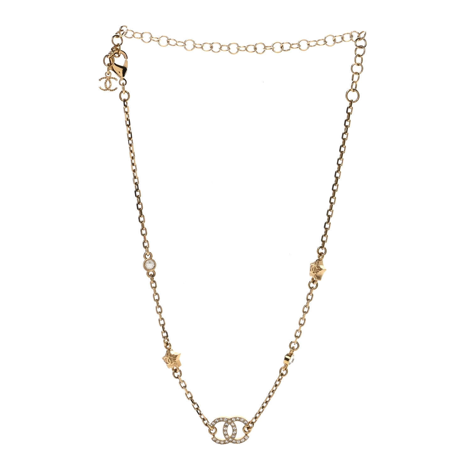 Chanel Metal Crystal CC Star Necklace Gold 3 of 7