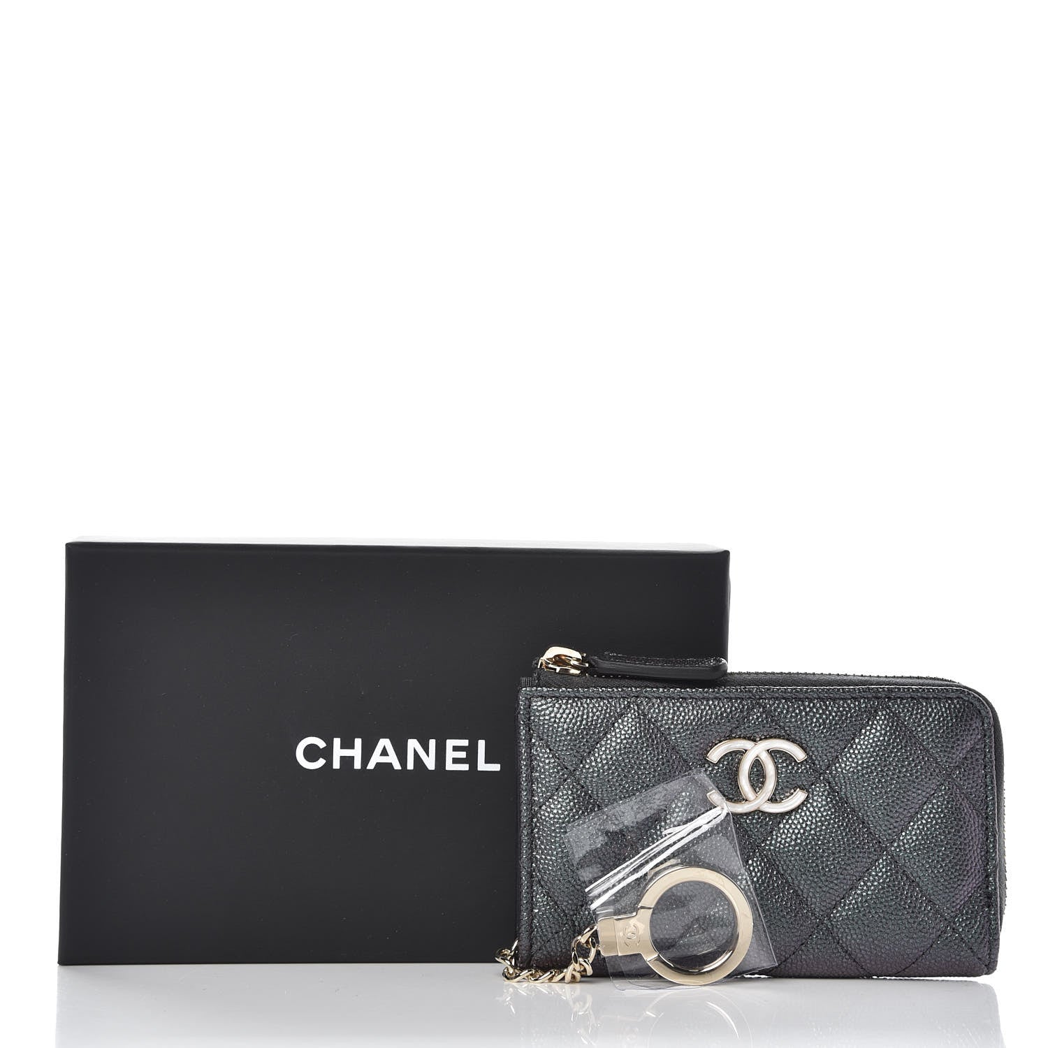 Chanel Iridescent Caviar Quilted Zipped Key Holder Case Black 9 of 9