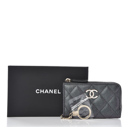 Chanel Iridescent Caviar Quilted Zipped Key Holder Case Black 9 of 9