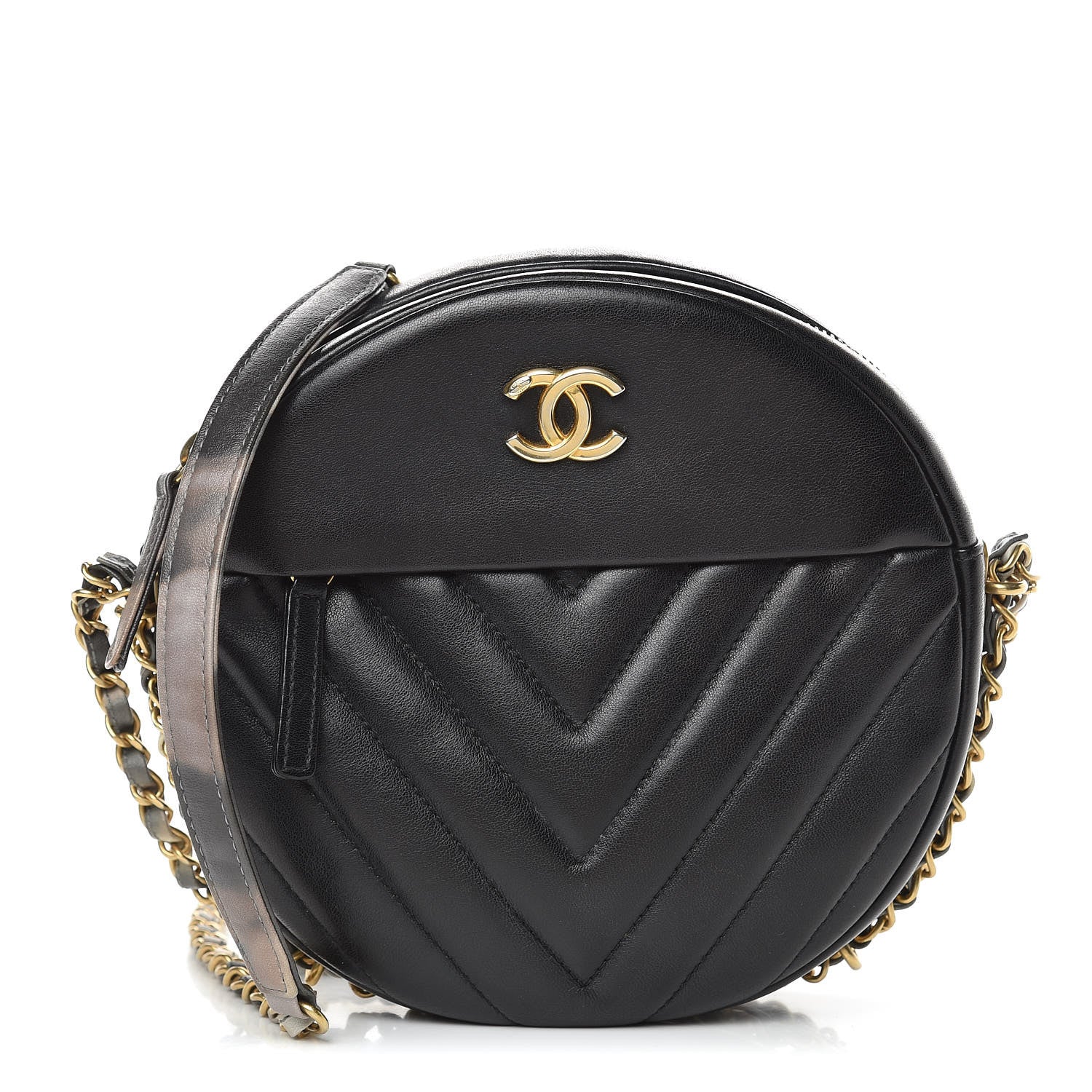 Chanel Lambskin Chevron Quilted Round Evening Bag Black 1 of 12