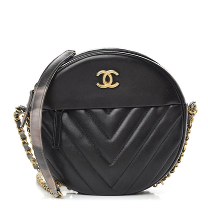 Chanel Lambskin Chevron Quilted Round Evening Bag Black 1 of 12